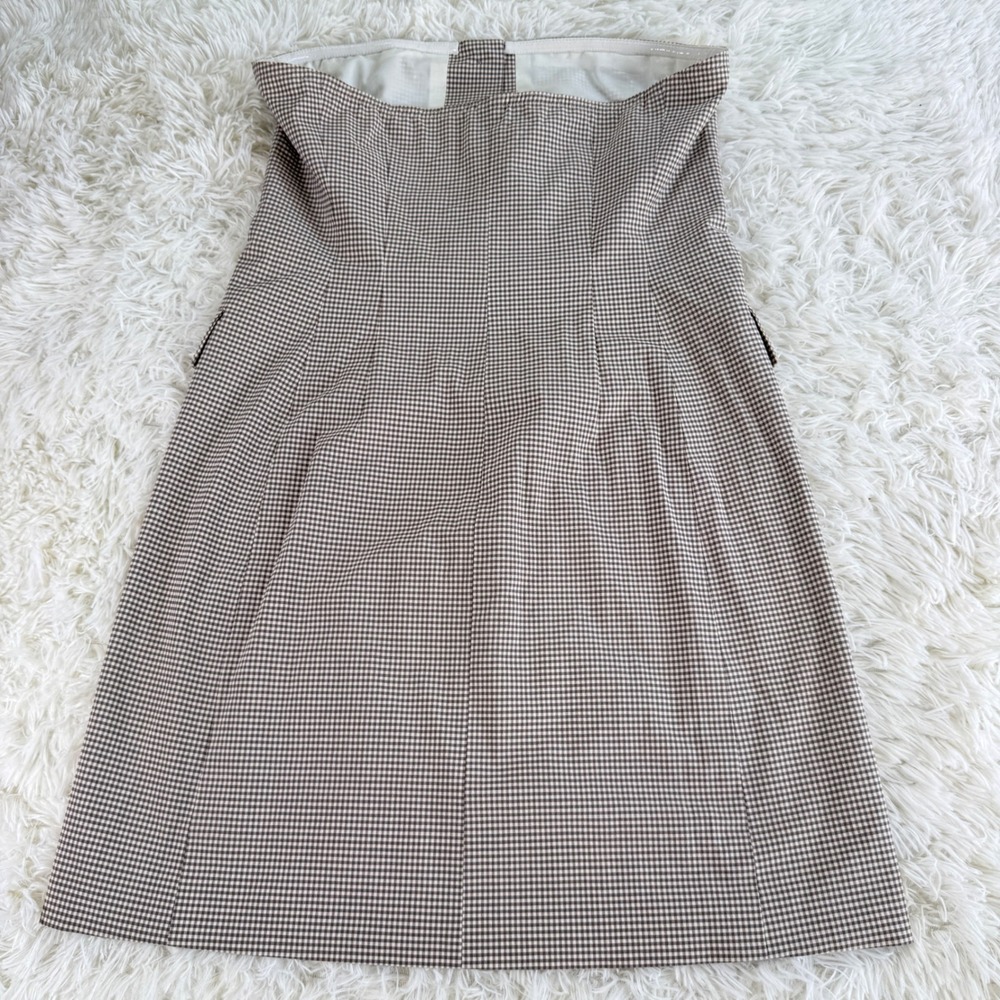 Vintage Theory Strapless Gingham Button Front Dress Brown White Silk Size 10 - Picture 2 of 13